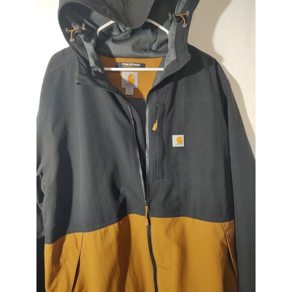 Carhartt Storm Defender Hooded Jacket 2 Tone Sz L Tall Tan Windbreaker - Picture 2 of 7